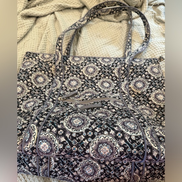 Vera Bradley Black/Grey/Blue Large Tote Bag - Picture 2 of 5